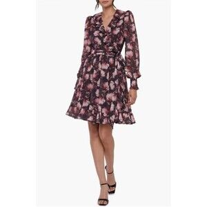 Rachel Parcell Women’s Floral Long Sleeve Chiffon True Wrap Dress size XS NWT